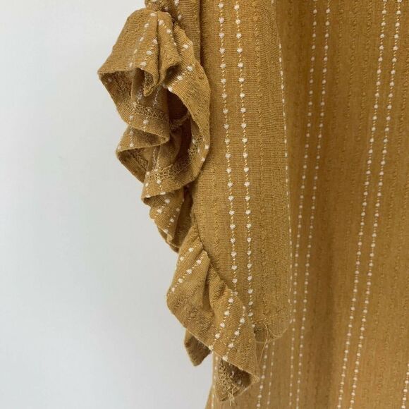 W5 Marigold Yellow 3/4 Sleeve Ruffle Striped Top S - Picture 2 of 5